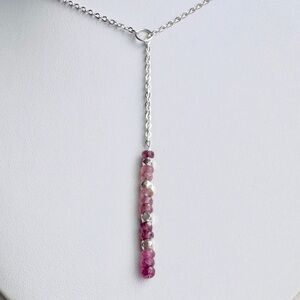 Pink Tourmaline Solid Sterling Silver Lariat Necklace